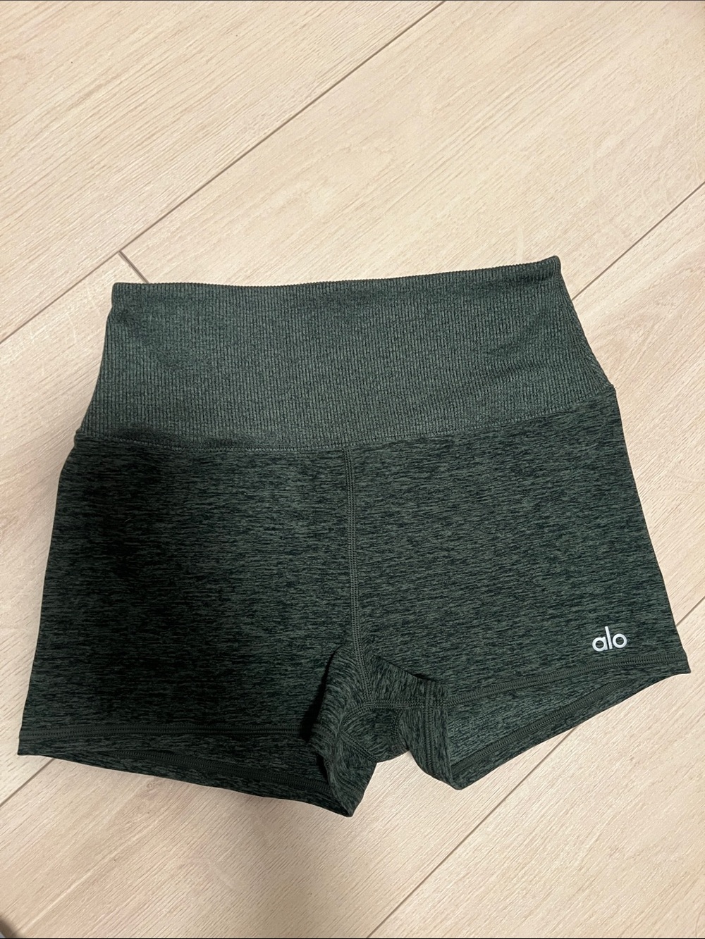 ALO Yoga Dark Green Ribbed High-Waist Bike Shorts